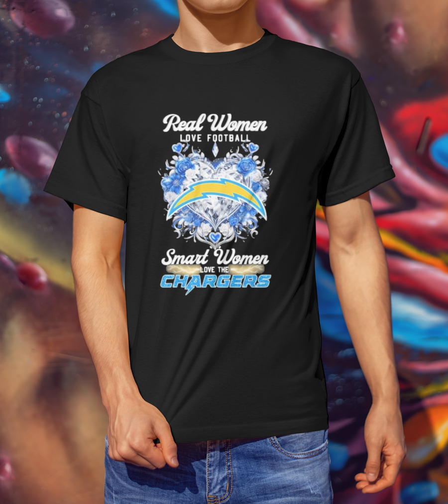 Real Women Love Football Smart Women Love The Chargers X Floral Hearts And Roses T-Shirt