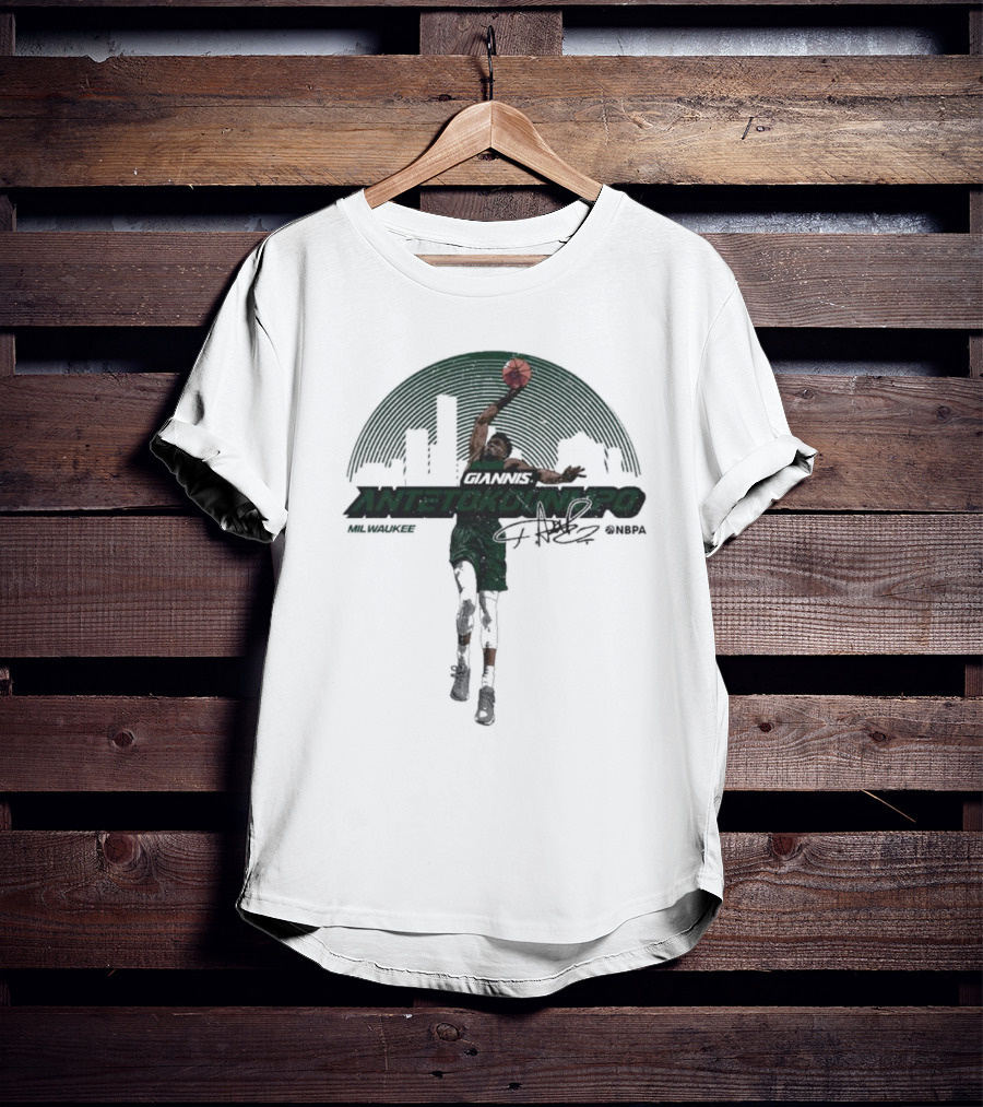 Giannis Antetokounmpo Milwaukee Skyline Signature @NBPA T-Shirt