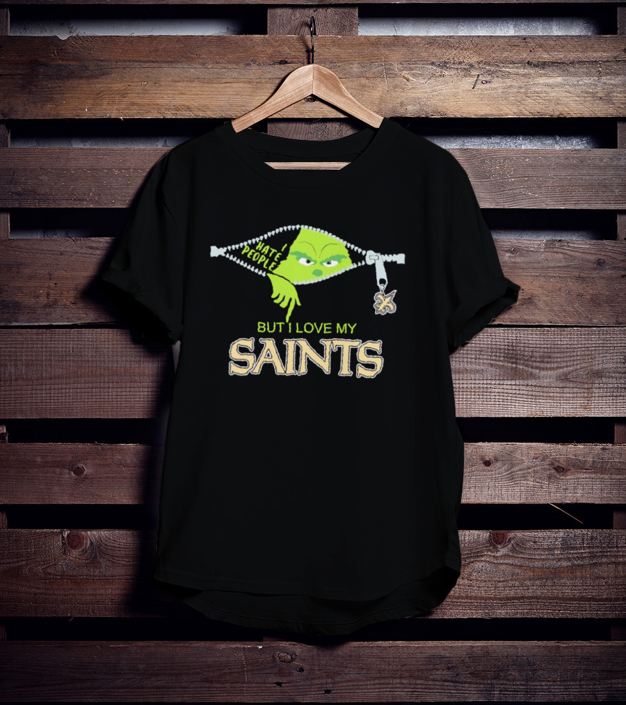 I Hate People But I Love My Saints Grinch Zipper Charm T-Shirt