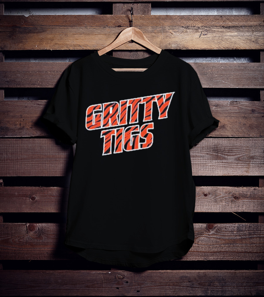 Gritty Tigs Detroit Tigers Baseball Tiger Stripe Text T-Shirt