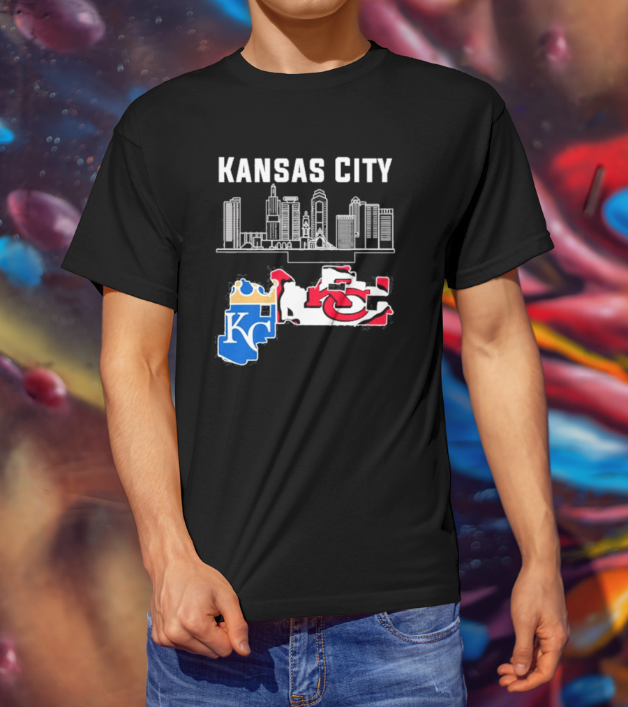 Kansas City Skyline KC Chiefs Royals Map T-Shirt