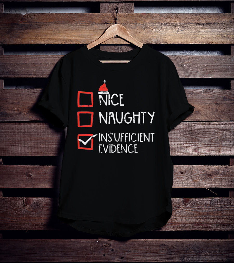 Nice Naughty Insufficient Evidence Christmas Santa Hat Checkmark Boxes T-Shirt