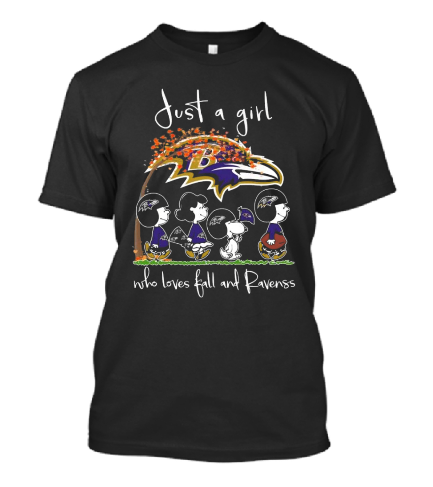 Just A Girl Who Loves Fall And Ravens Peanuts Characters T-Shirt