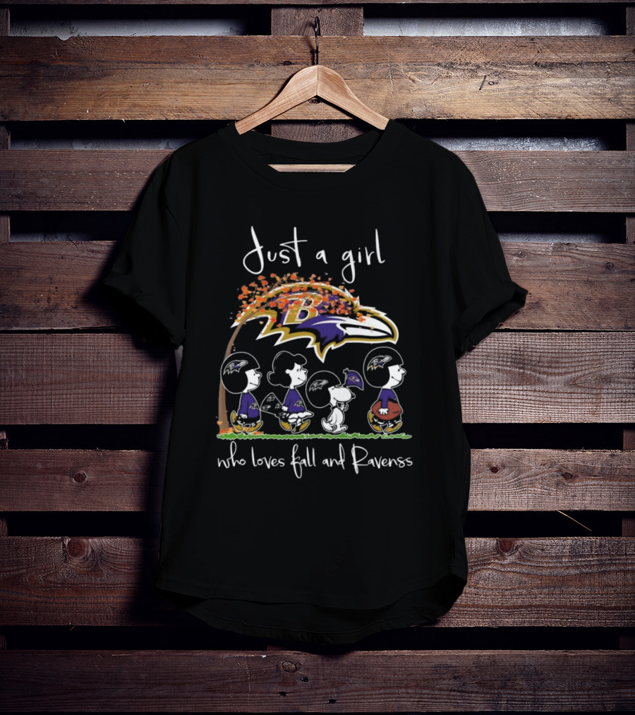 Just A Girl Who Loves Fall And Ravens Peanuts Characters T-Shirt