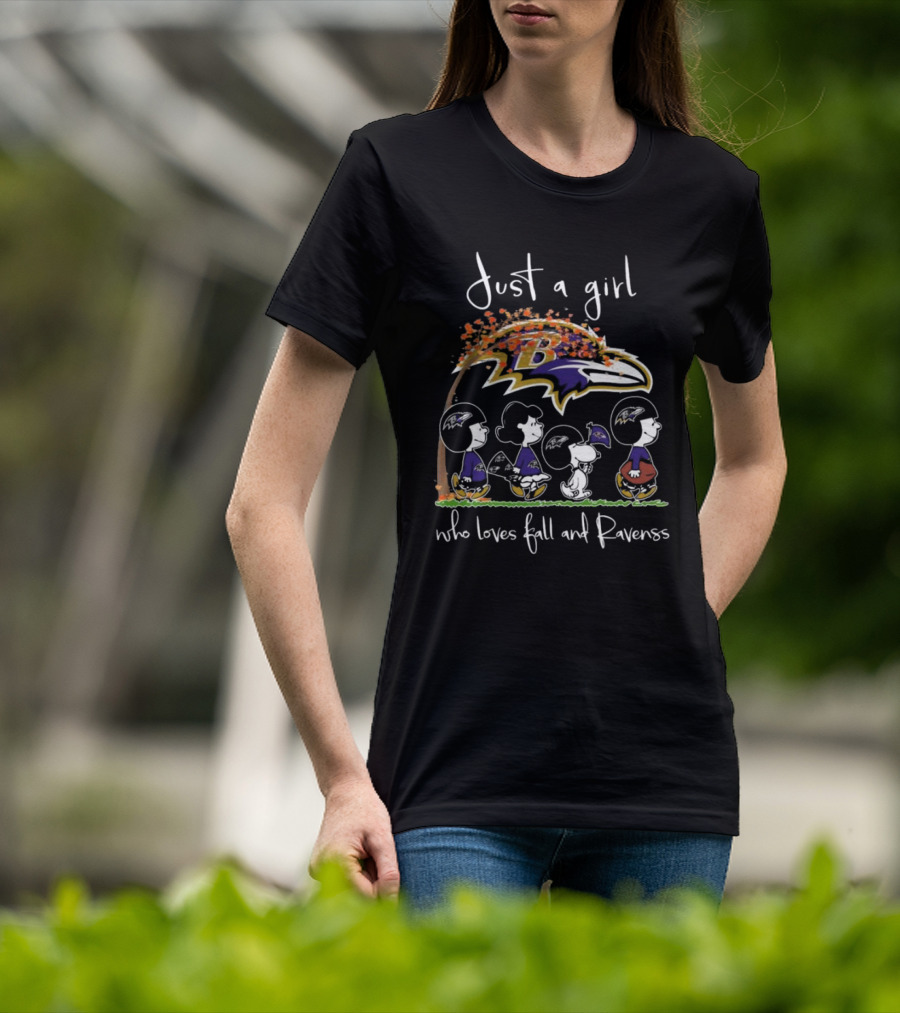 Just A Girl Who Loves Fall And Ravens Peanuts Characters T-Shirt