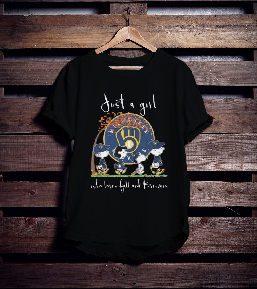 Peanuts Characters Just A Girl Who Loves Fall And Milwaukee Brewers T-Shirt