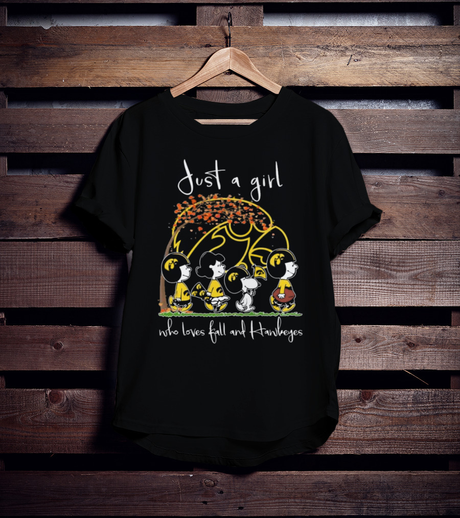 Just A Girl Who Loves Fall And Hawkeyes Peanuts Characters T-Shirt