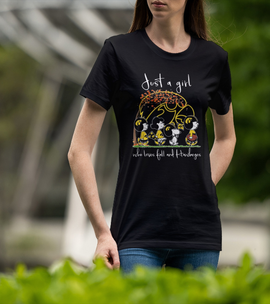 Just A Girl Who Loves Fall And Hawkeyes Peanuts Characters T-Shirt