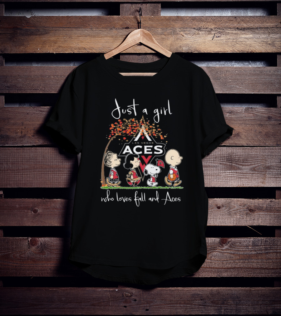 Just A Girl Who Loves Fall And Las Vegas Aces With Peanuts Characters T-Shirt