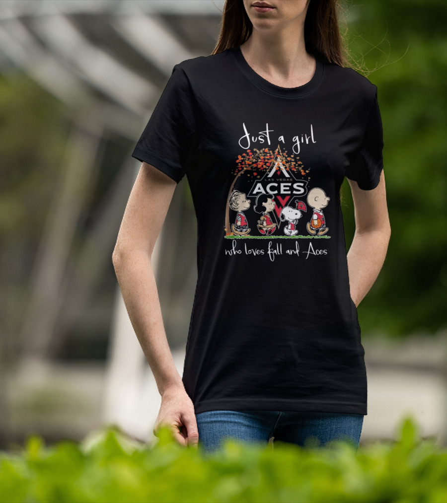 Just A Girl Who Loves Fall And Las Vegas Aces With Peanuts Characters T-Shirt
