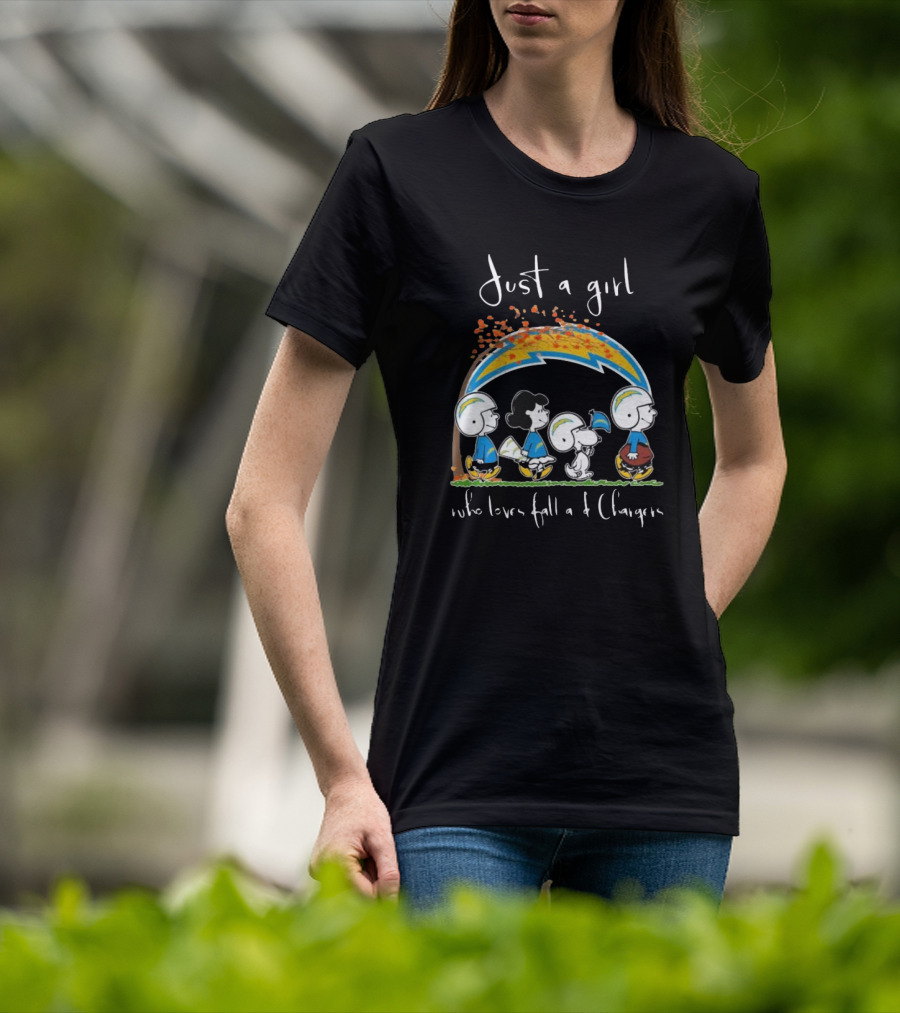 Just A Girl Who Loves Fall And Chargers Peanuts Characters T-Shirt