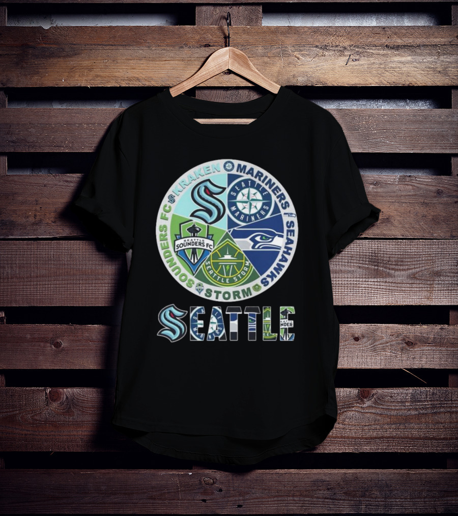 Seattle Kraken Mariners Sounders FC Storm Seahawks Logo T-Shirt