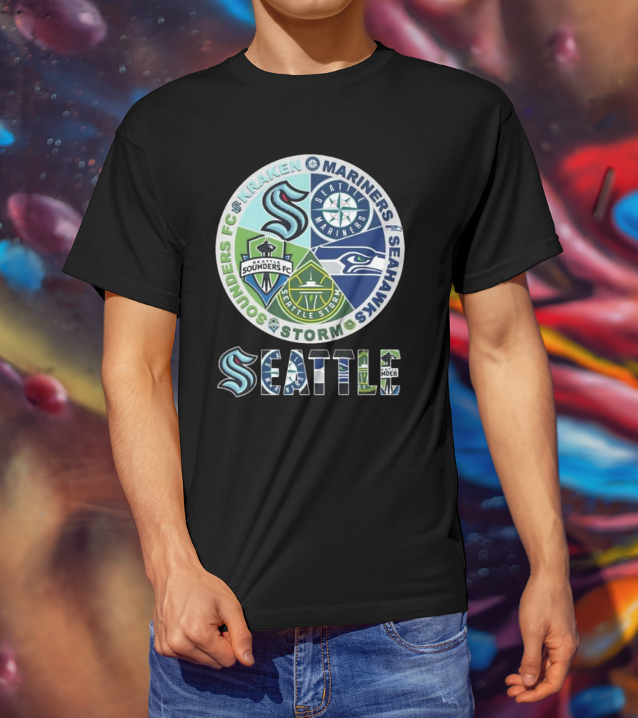 Seattle Kraken Mariners Sounders FC Storm Seahawks Logo T-Shirt
