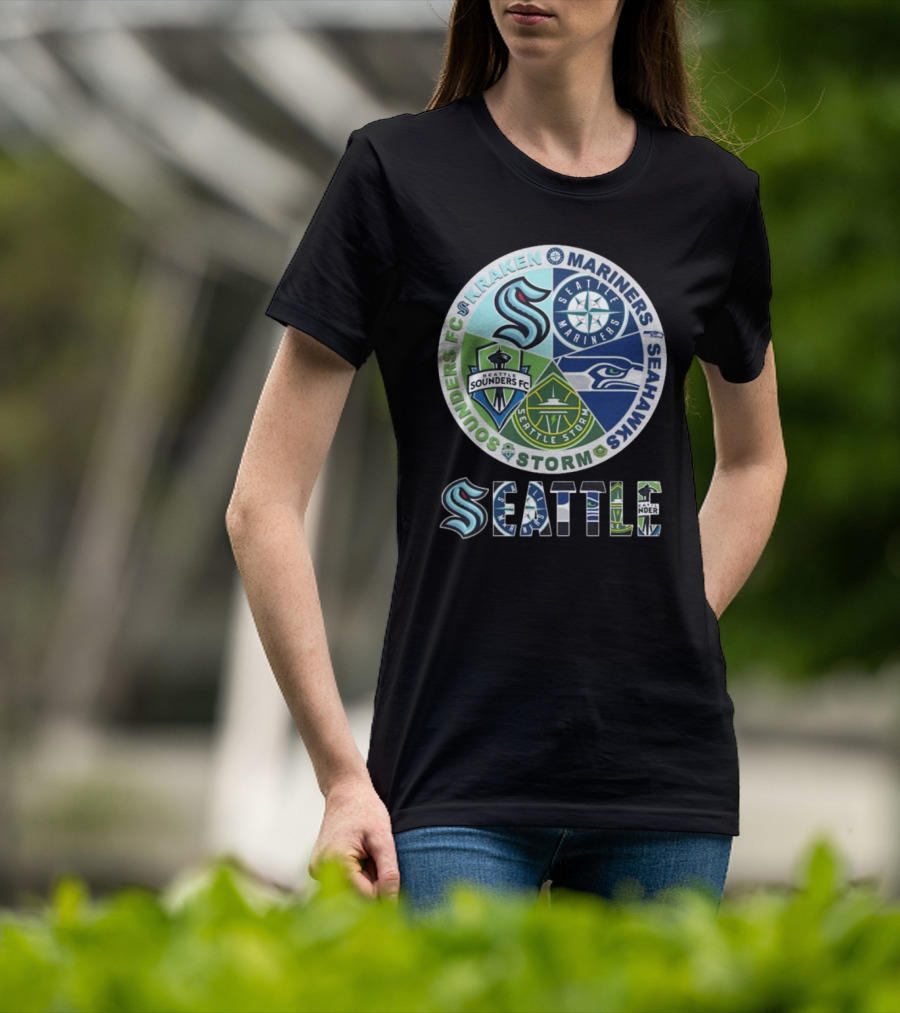 Seattle Kraken Mariners Sounders FC Storm Seahawks Logo T-Shirt