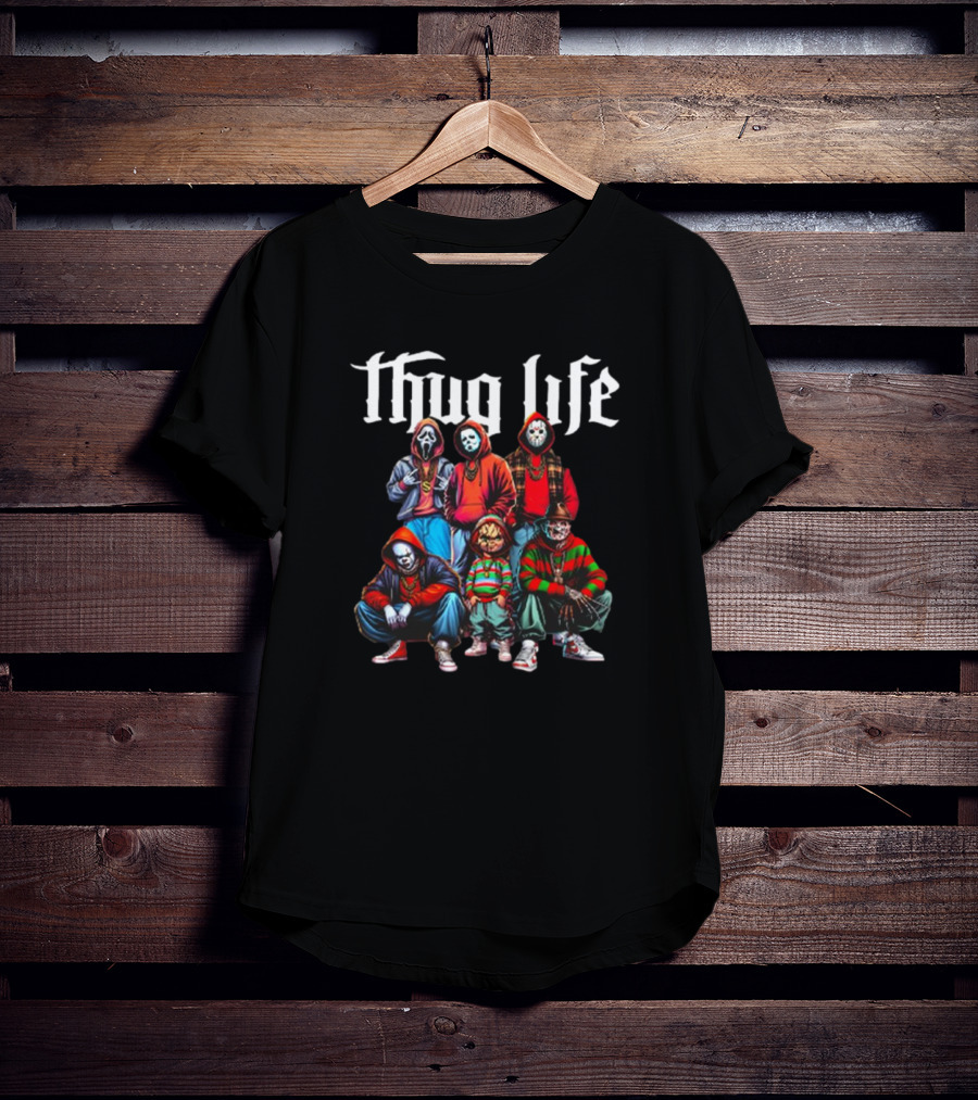 Thug Life Scream Jason Freddy Chucky Masked Horror Crew T-Shirt