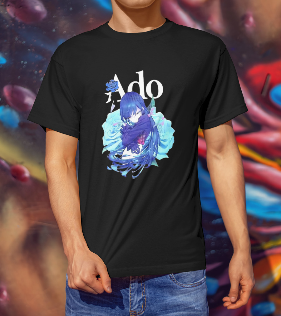 Ado Roses Pose Blue Hair Art Japanese Singer Anime T-Shirt
