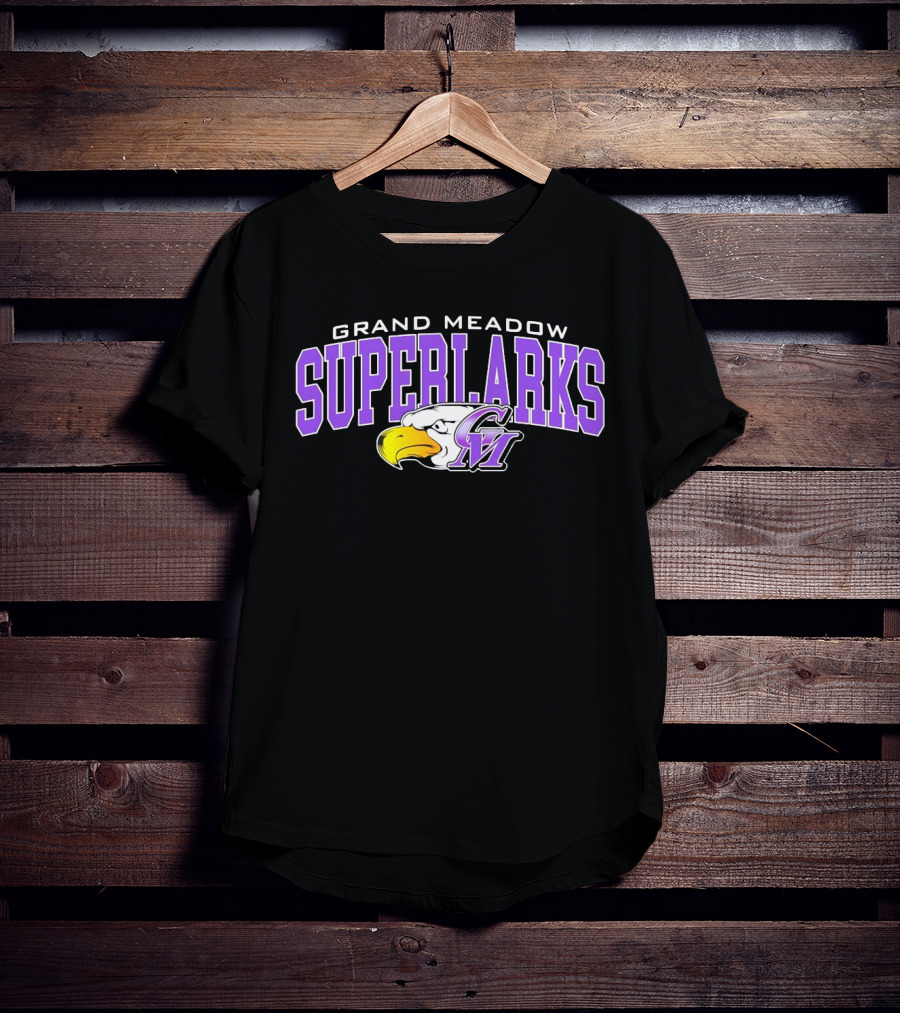 Grand Meadow Superlarks GM Eagle Logo Purple And Yellow T-Shirt