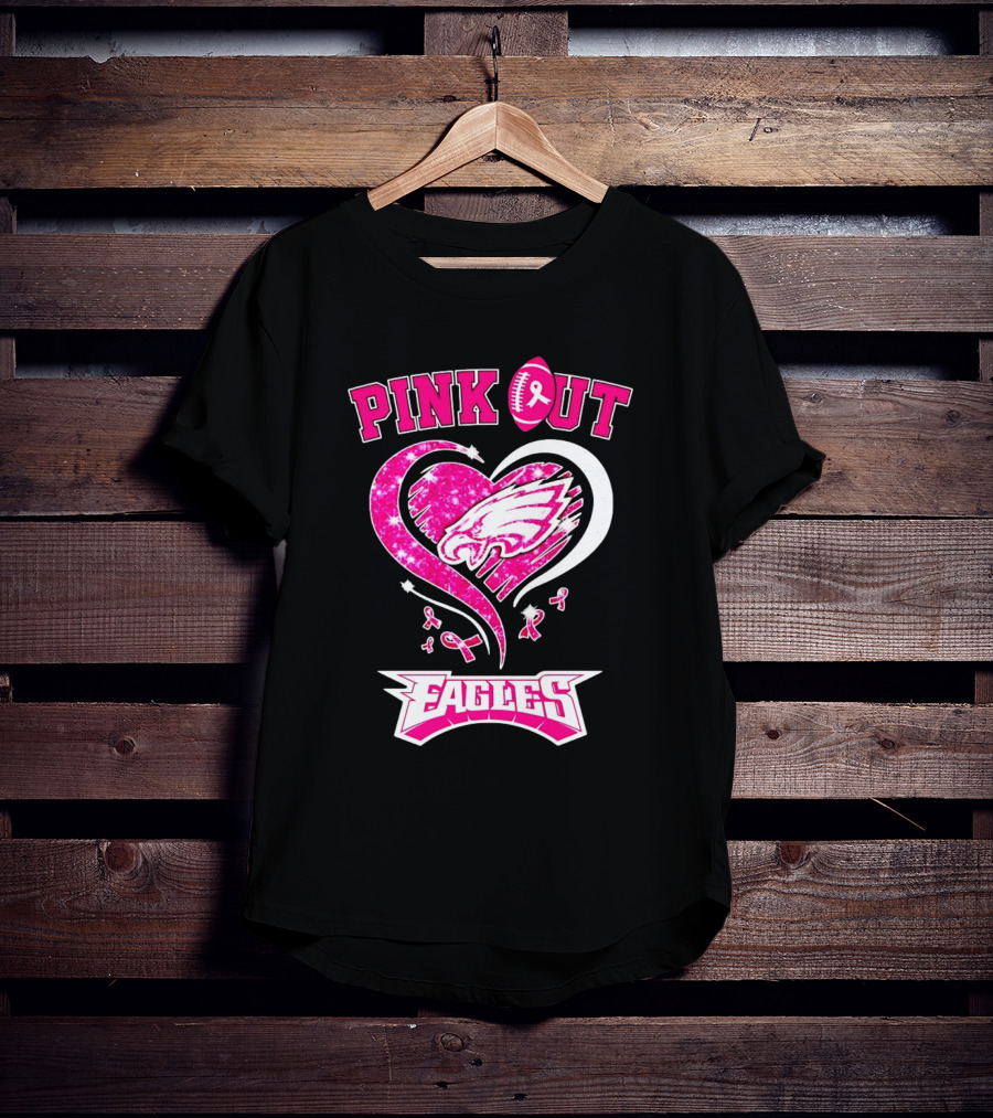 Philadelphia Eagles Pink Out Breast Cancer Awareness Heart T-Shirt