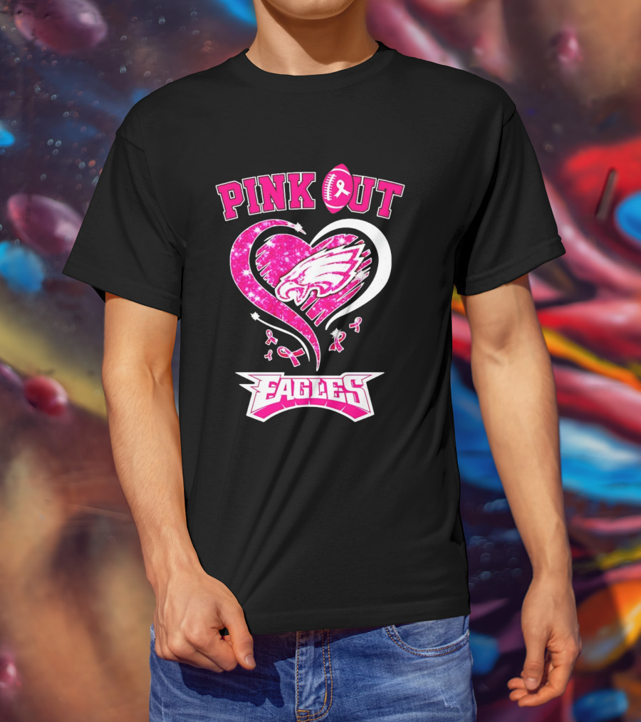 Philadelphia Eagles Pink Out Breast Cancer Awareness Heart T-Shirt