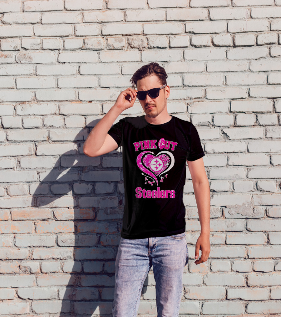 Pink Out Steelers Breast Cancer Heart Diamond T-Shirt