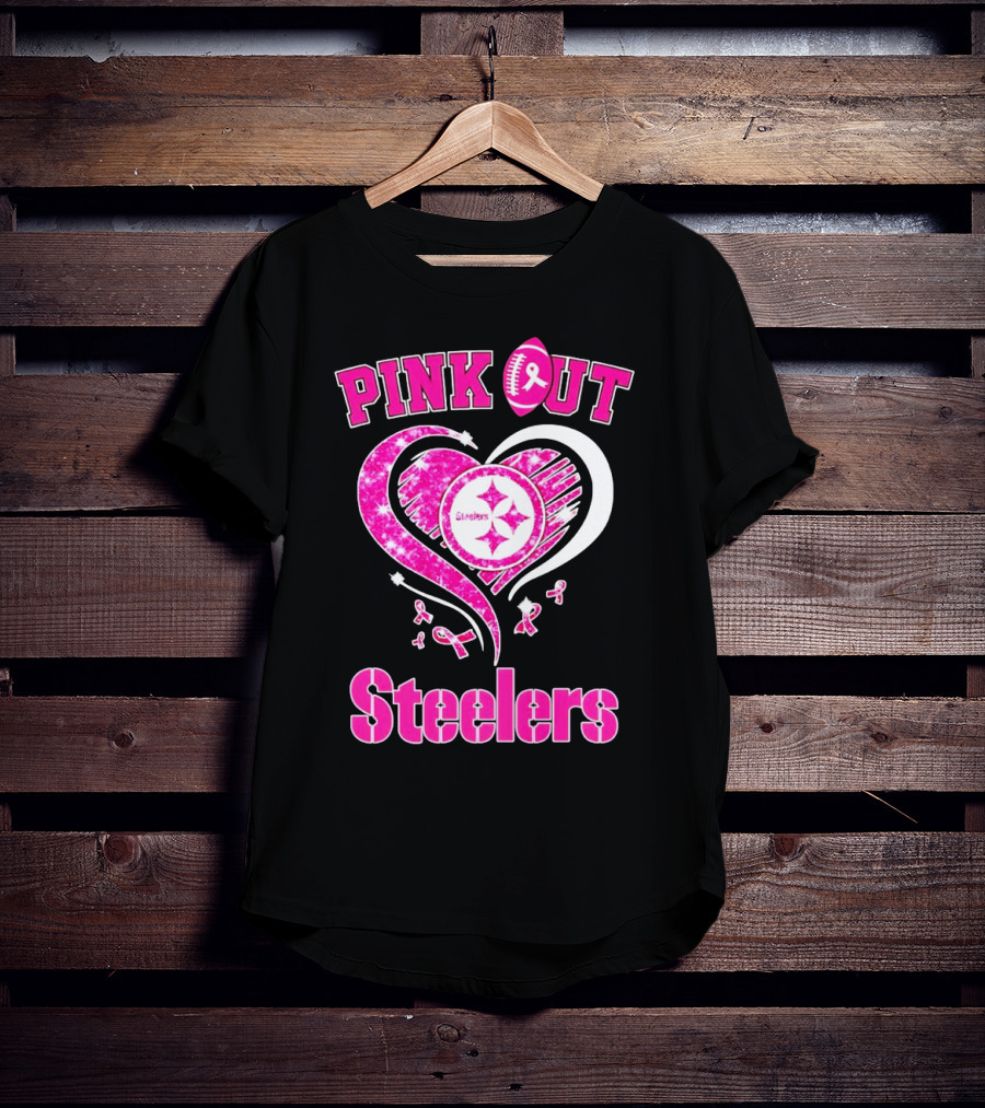 Pink Out Steelers Breast Cancer Heart Diamond T-Shirt