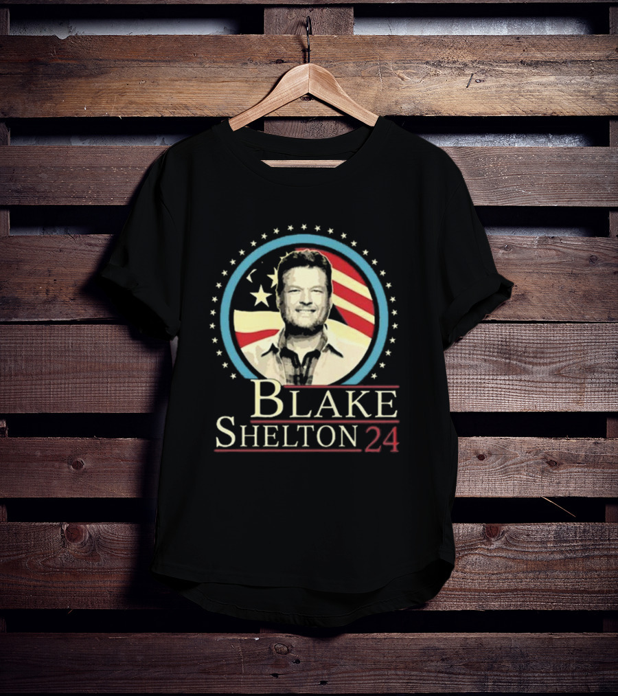 Blake Shelton 24 Portrait With American Flag Background T-Shirt