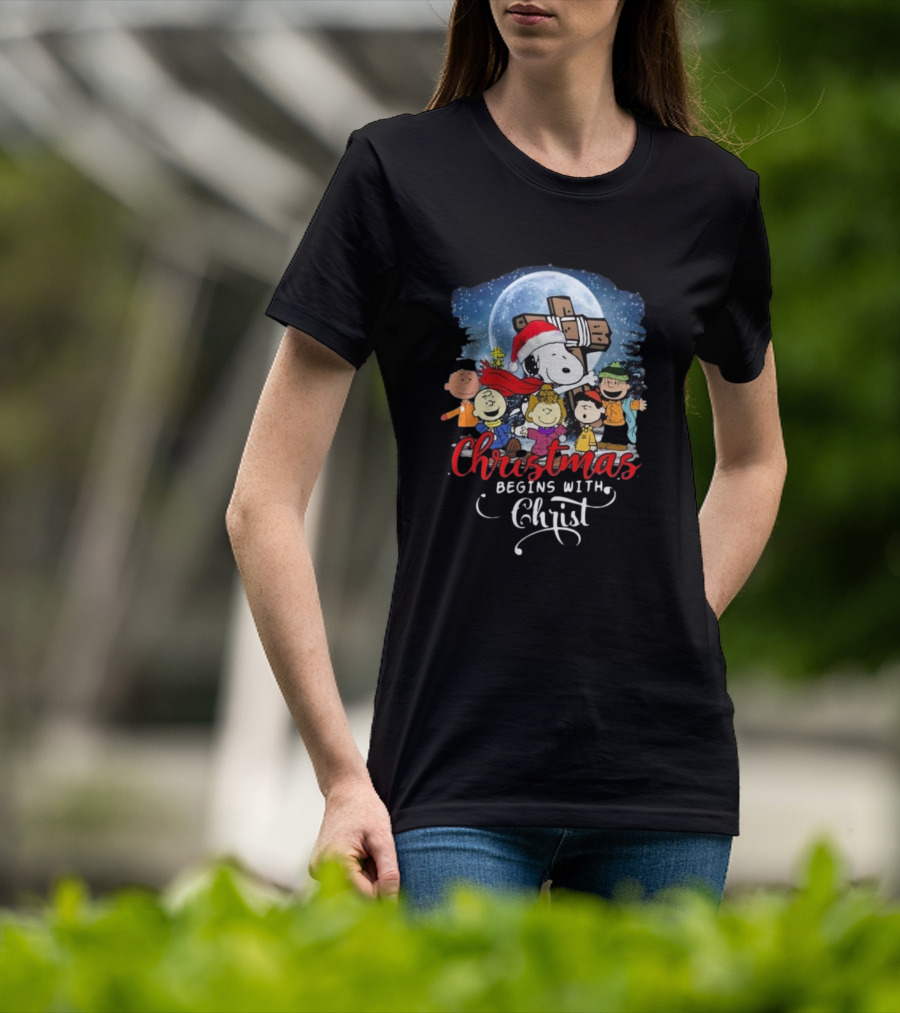 Christmas Begins With Christ Peanuts Characters Snoopy T-Shirt