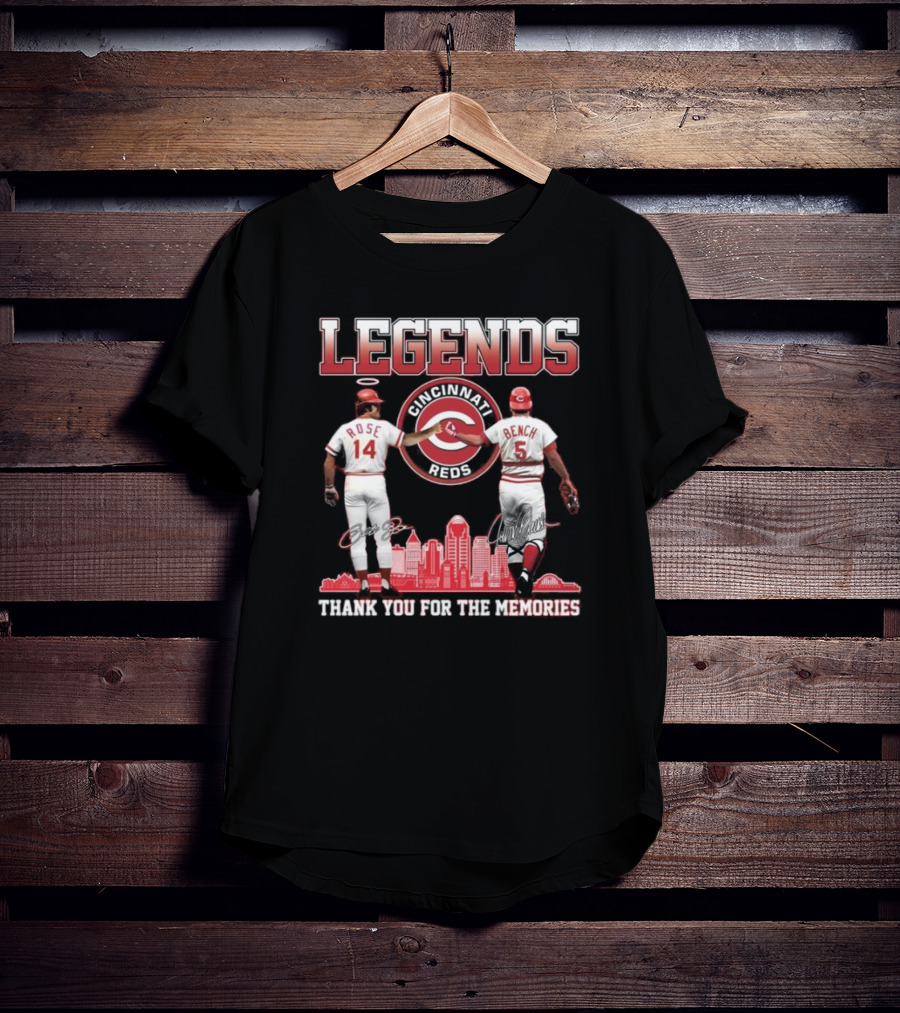 Cincinnati Reds Legends Pete Rose Johnny Bench Thank You For The Memories T-Shirt