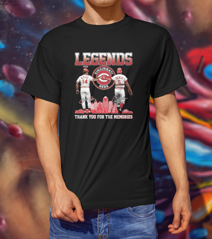 Cincinnati Reds Legends Pete Rose Johnny Bench Thank You For The Memories T-Shirt