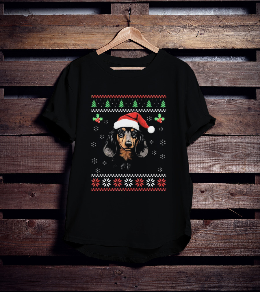 Dachshund Dog Santa Hat Ugly Christmas T-Shirt