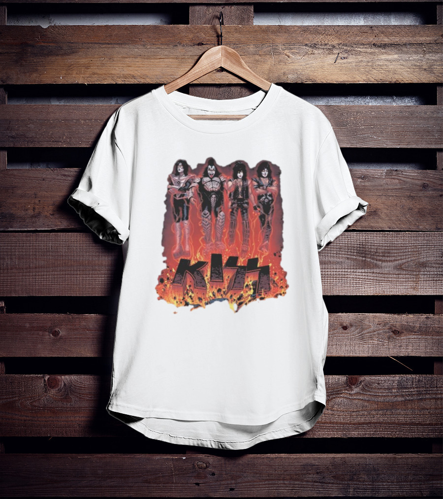 KISS Band Members Surrounded By Flames T-Shirt