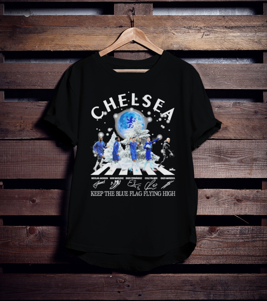 Chelsea Abbey Road Christmas Keep The Blue Flag Flying High T-Shirt