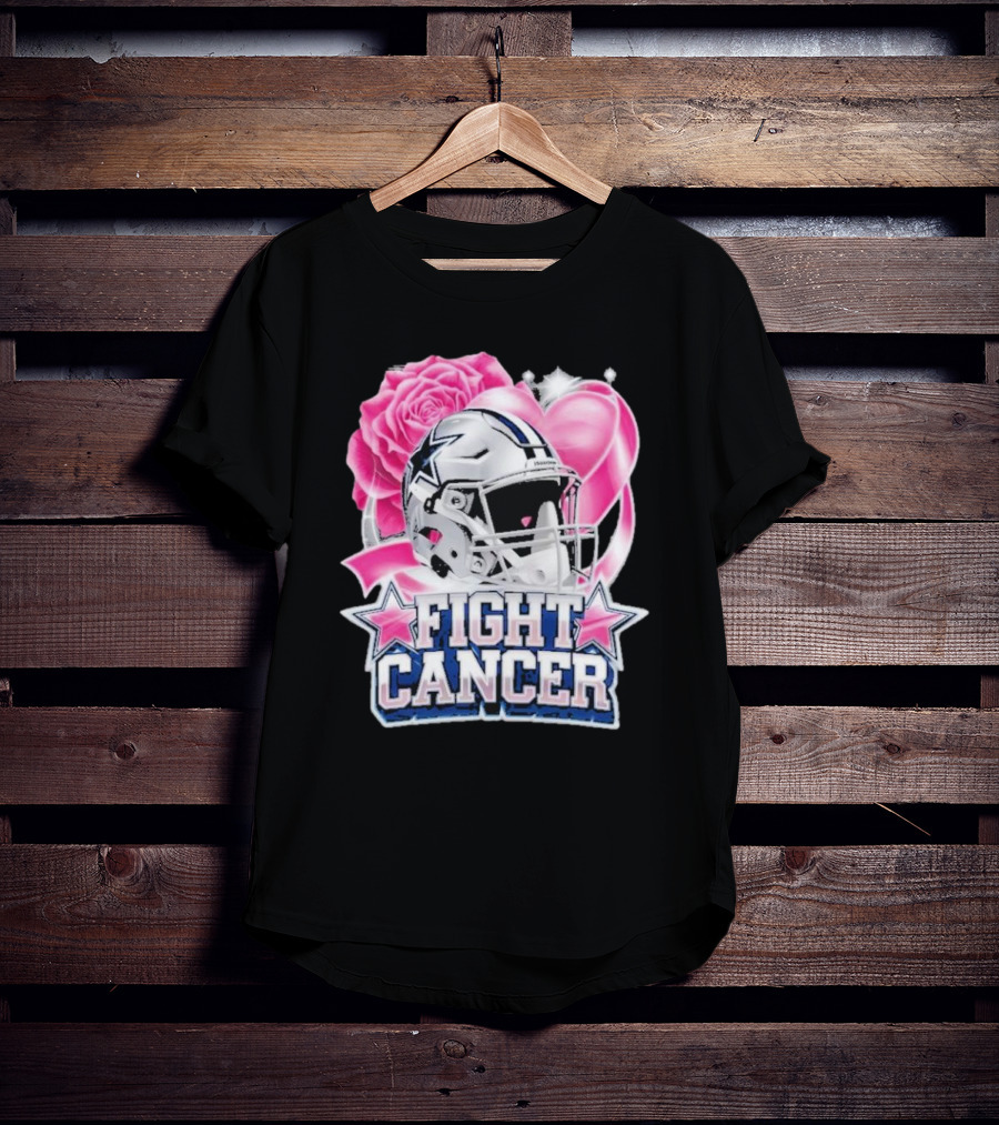 Fight Cancer Breast Cancer Dallas Cowboys Helmet Roses Pink T-Shirt