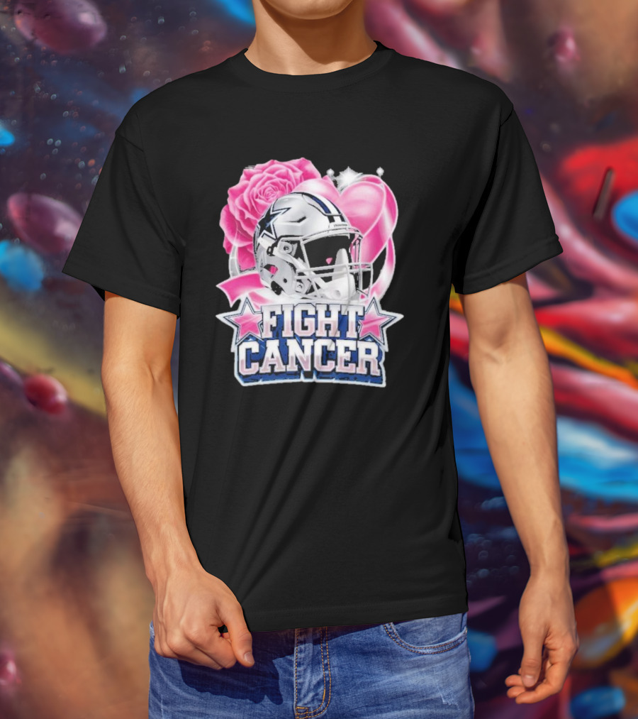 Fight Cancer Breast Cancer Dallas Cowboys Helmet Roses Pink T-Shirt