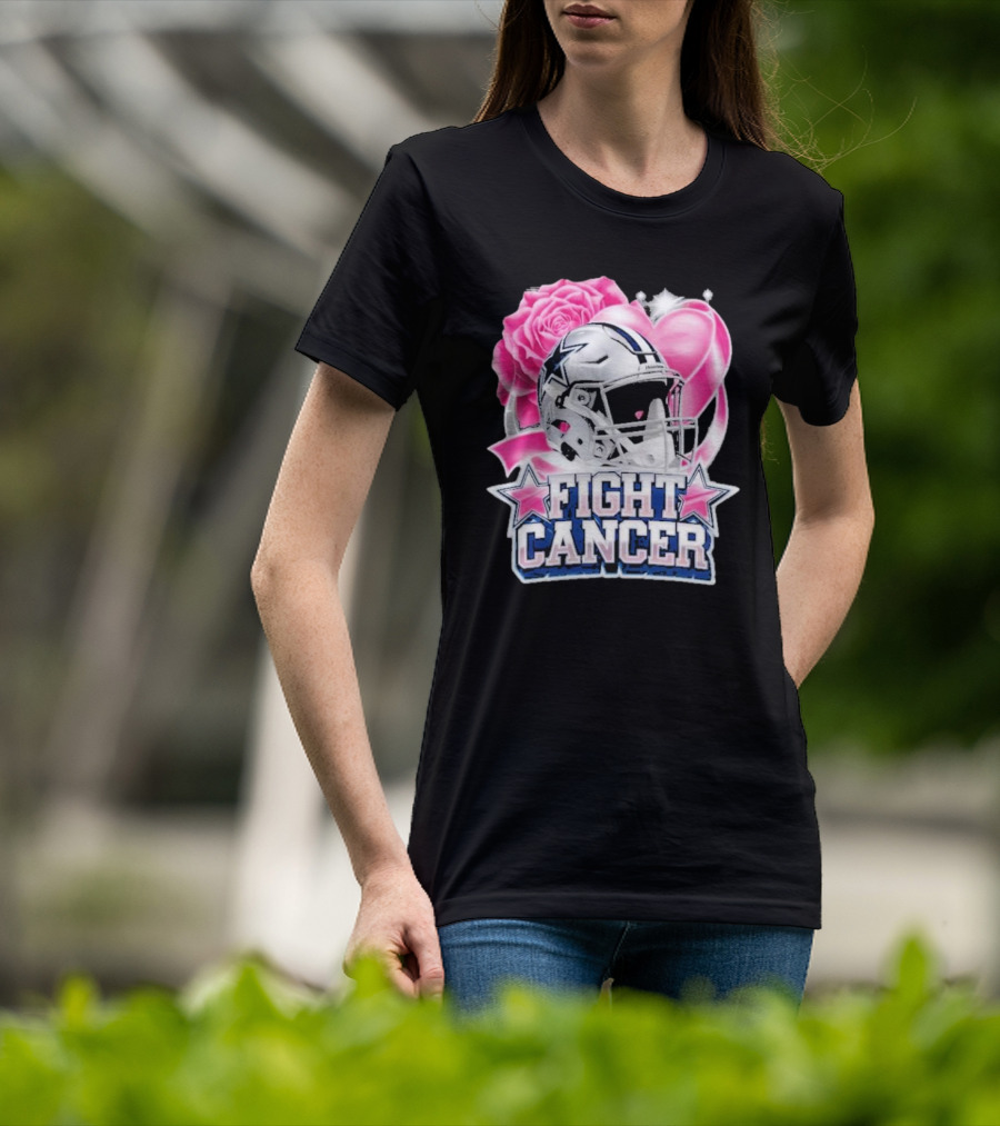 Fight Cancer Breast Cancer Dallas Cowboys Helmet Roses Pink T-Shirt