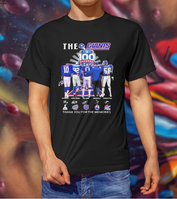 THE GIANTS 100 SEASONS Eli Manning Michael Strahan Phil Simms Tom Coughlin Lawrence Taylor Thank You For The Memories T-Shirt