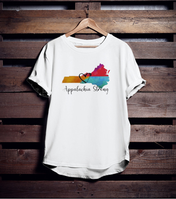Appalachia Strong Colorful Map Heart Hurricane Helene Print T-Shirt
