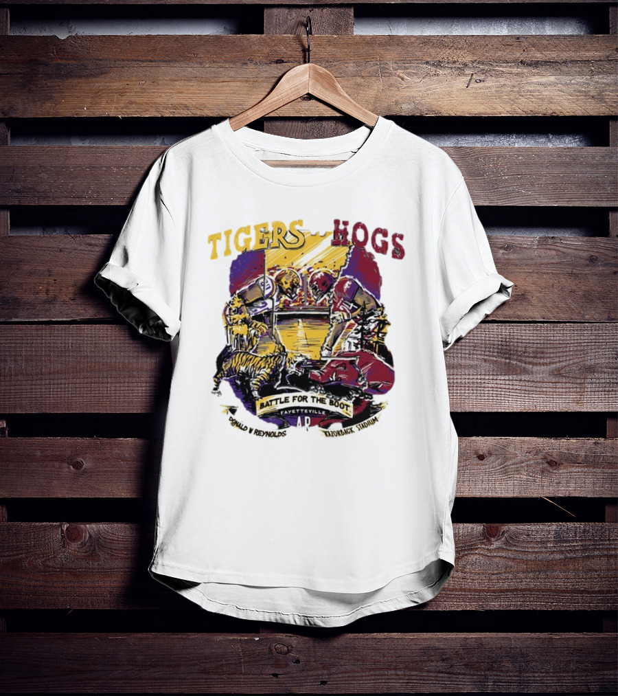 Tigers Vs. Hogs Battle For The Boot Fayetteville Donald W Reynolds Razorback Stadium T-Shirt