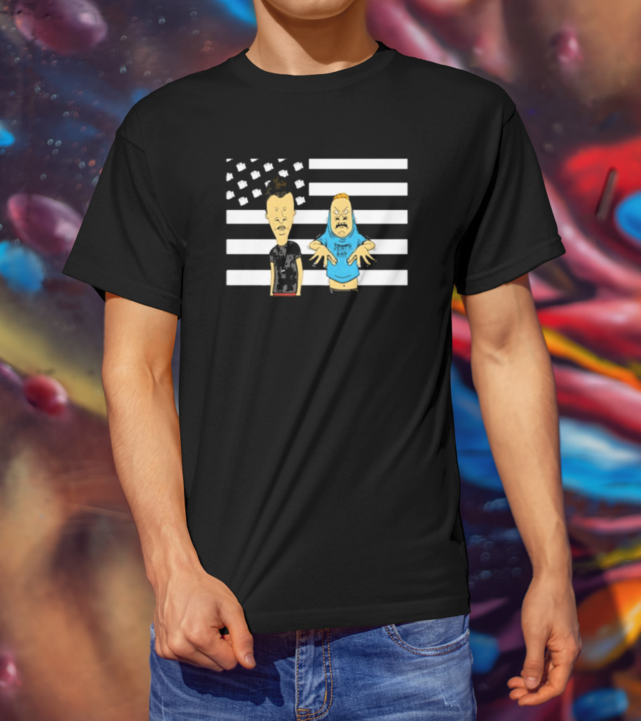 Benjamin And Antwan Beavis And Butthead Cornholio Death Rap American Flag Stripes T-Shirt