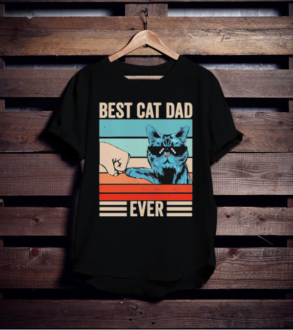 Best Cat Dad Ever Bump Fist With Cool Cat FatherS Day T-Shirt