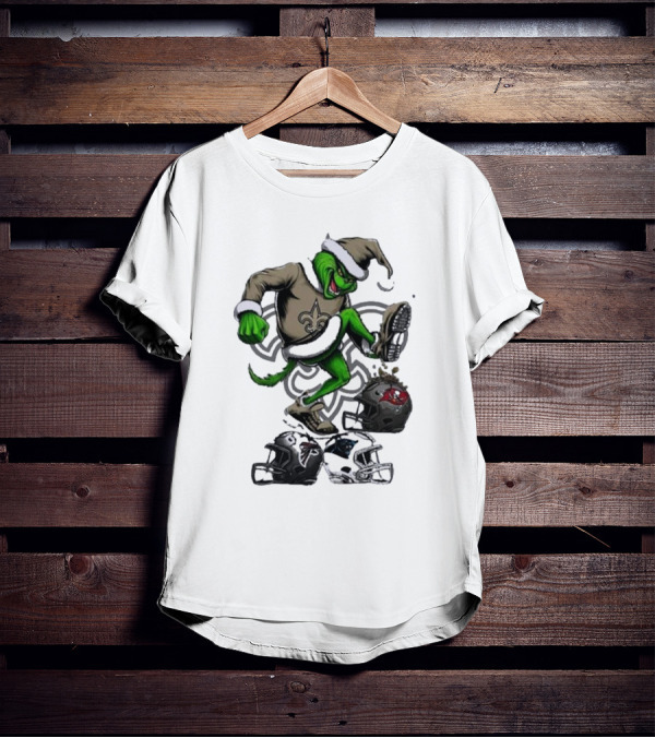 Grinch Crushes Rival NFL Teams In New Orleans Saints Gear T-Shirt