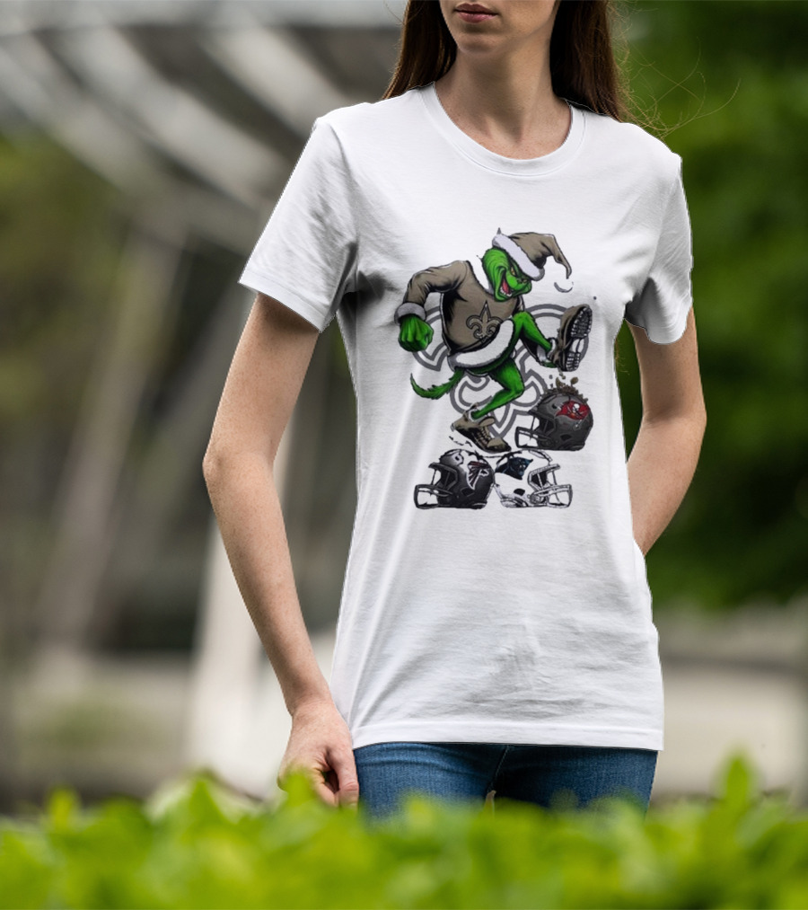 Grinch Crushes Rival NFL Teams In New Orleans Saints Gear T-Shirt