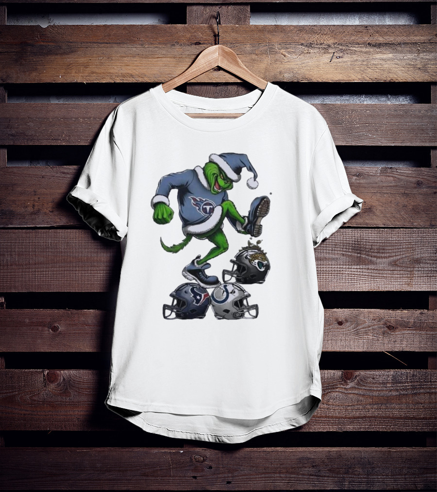 Christmas Grinch Tennessee Titans Stomping On Jaguars Texans Colts T-Shirt