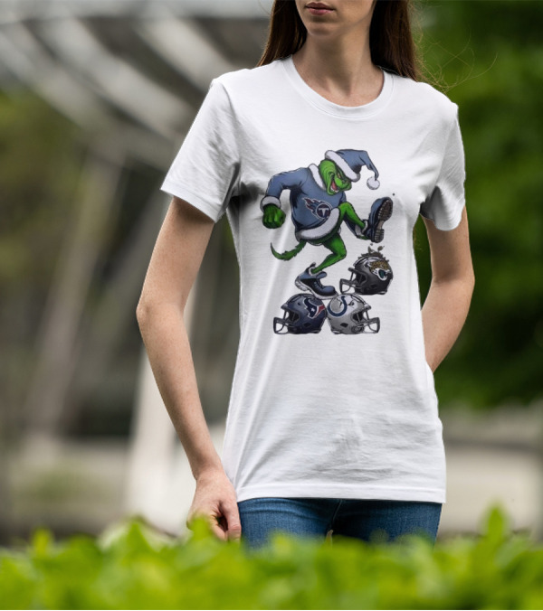 Christmas Grinch Tennessee Titans Stomping On Jaguars Texans Colts T-Shirt