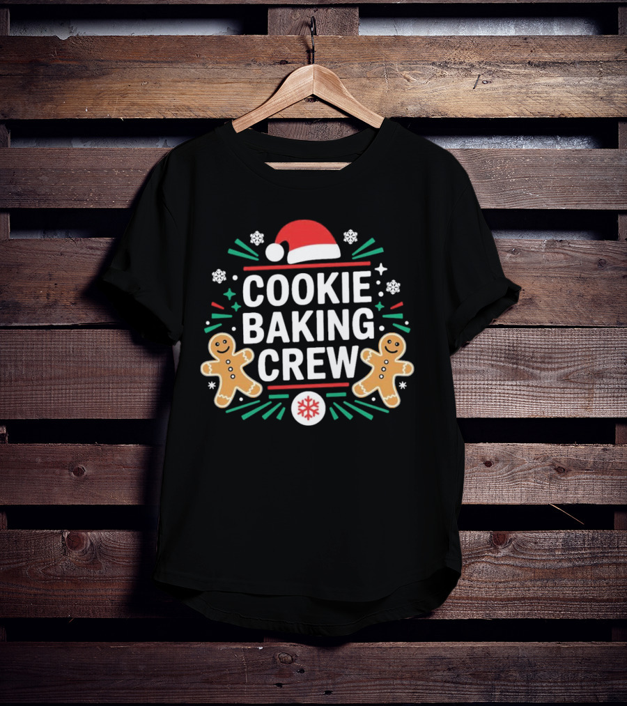 Cookie Baking Crew Christmas Gingerbread Festive Santa Hat Snowflakes T-Shirt