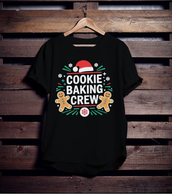 Cookie Baking Crew Christmas Gingerbread Festive Santa Hat Snowflakes T-Shirt