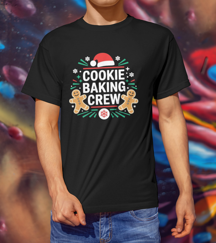 Cookie Baking Crew Christmas Gingerbread Festive Santa Hat Snowflakes T-Shirt