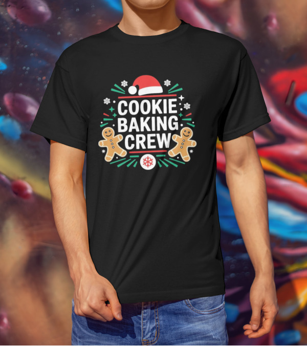 Cookie Baking Crew Christmas Gingerbread Festive Santa Hat Snowflakes T-Shirt