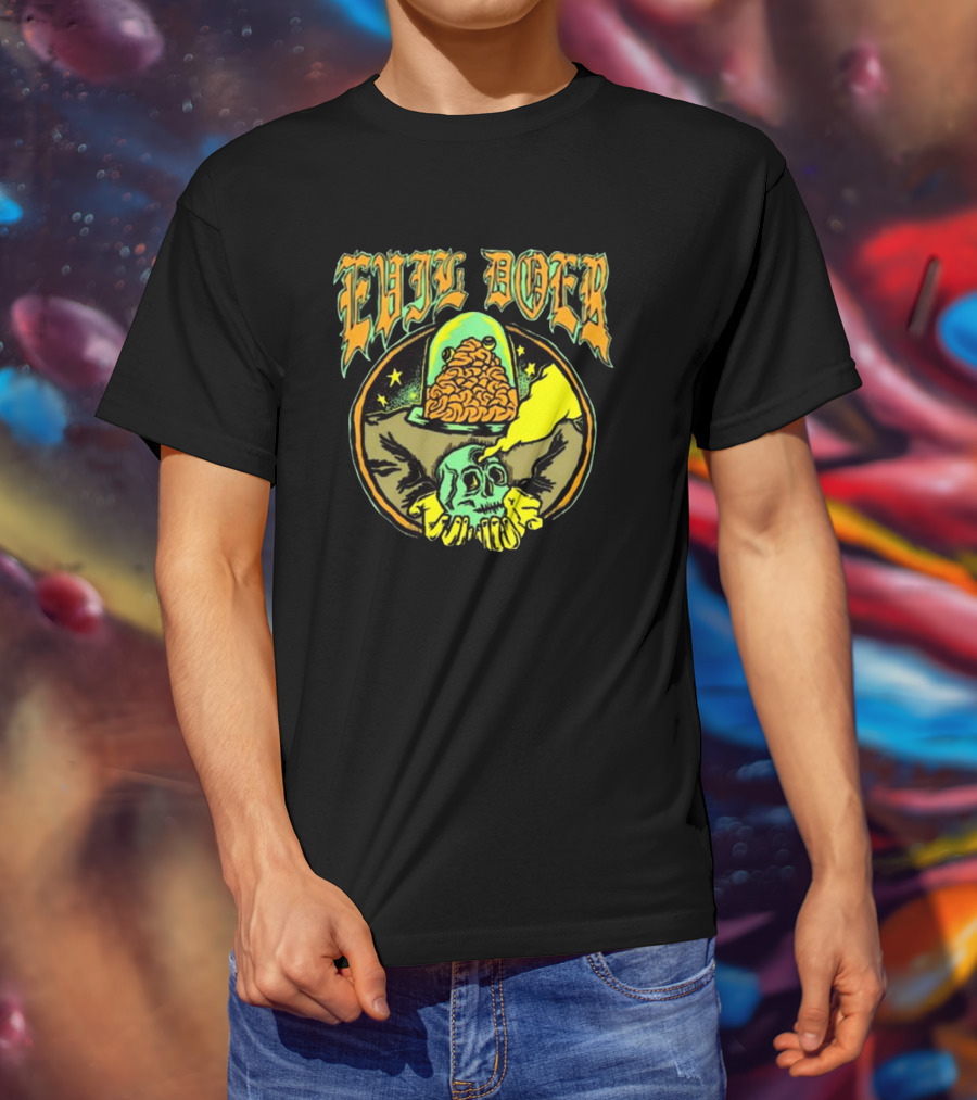 Evil Doer October Monster Skull And Brain In Jar T-Shirt