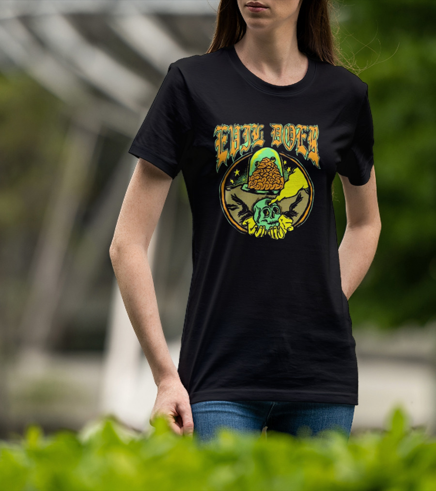 Evil Doer October Monster Skull And Brain In Jar T-Shirt